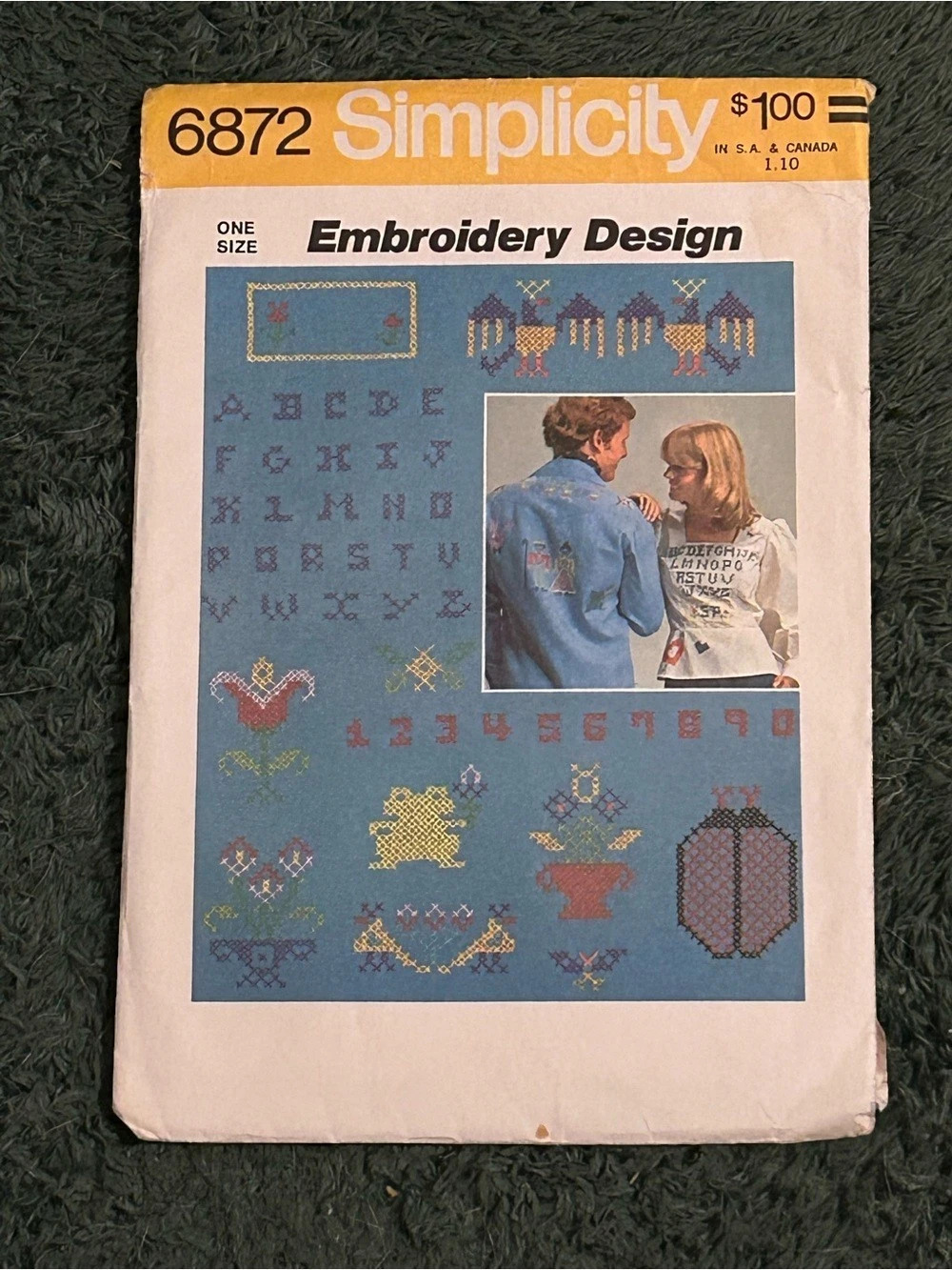 Vintage Simplicity 6872 Embroidery Design Pattern Blue & Gold